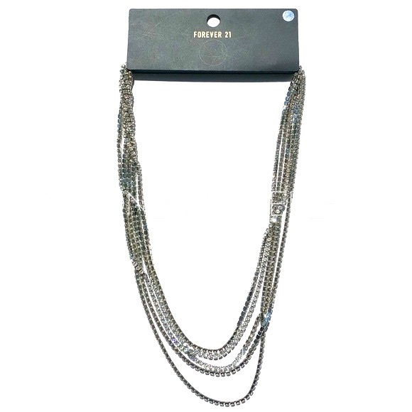 Silver Rhinestone Multi Strand Necklace - Picture 2 of 6